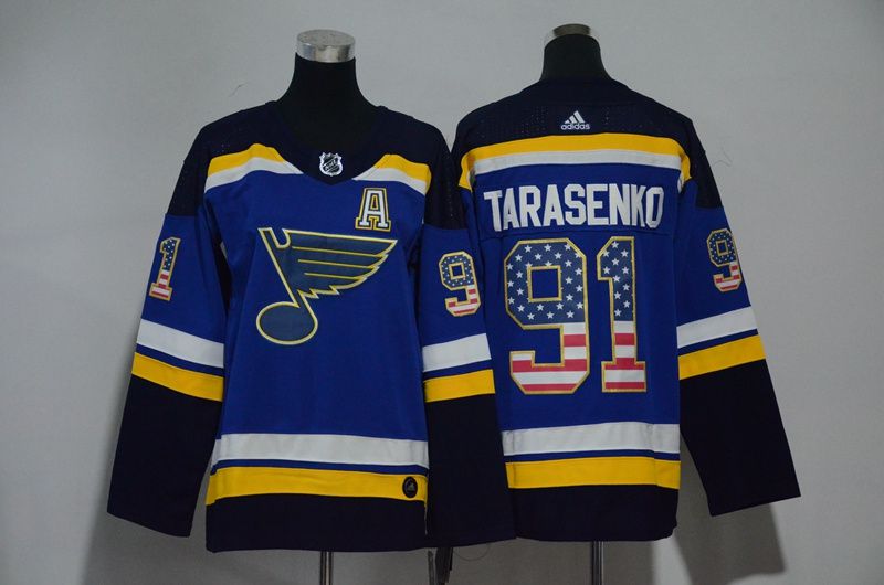 Women St. Louis Blues 91 Tarasenko Blue Hockey Stitched Adidas NHL Jerseys